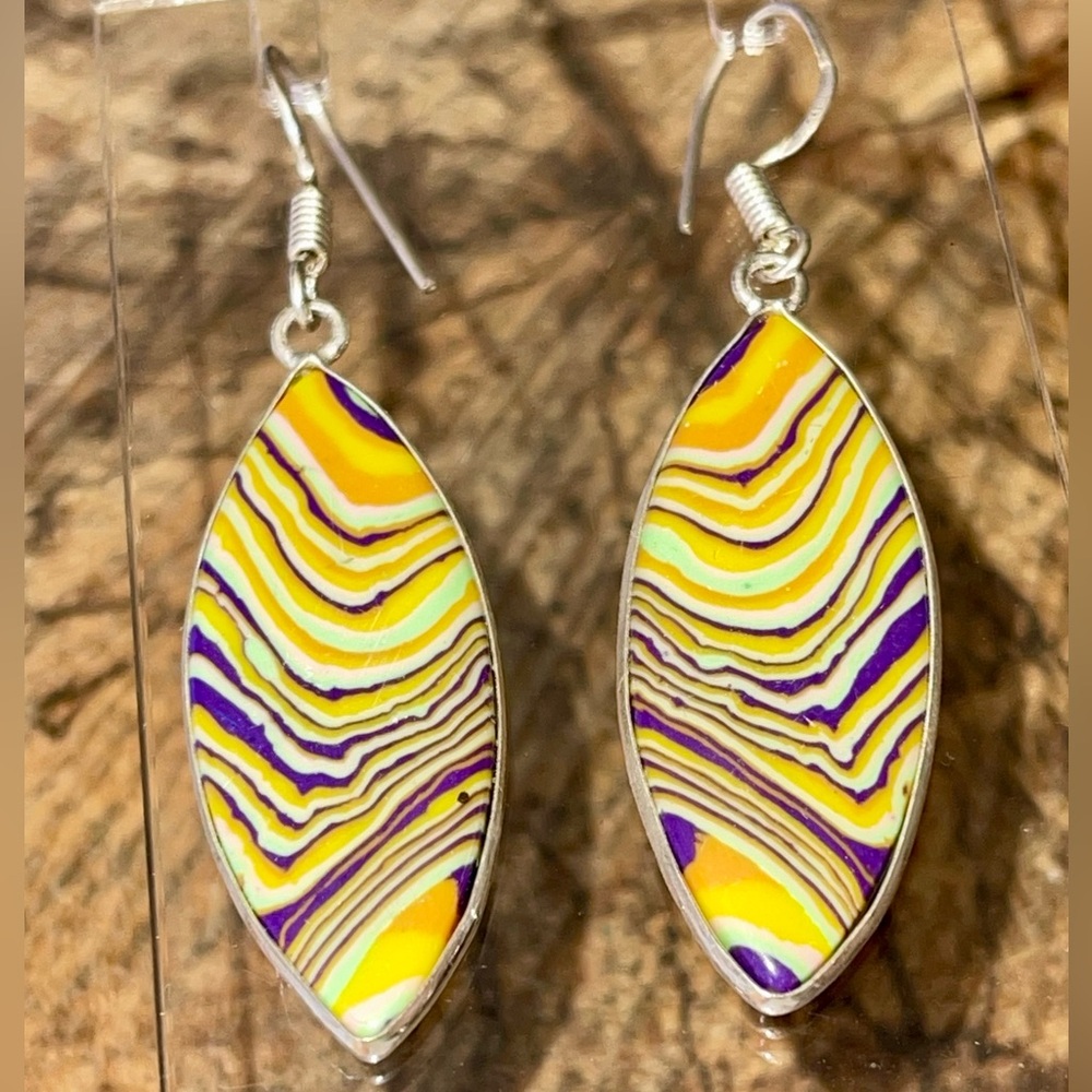 Rainbow Calsilica Earrings 2 1/4” - Picture 2 of 7
